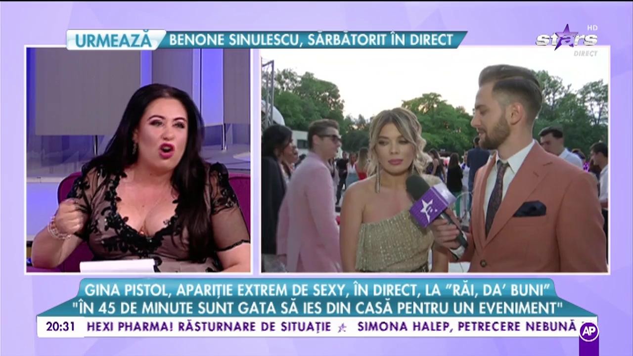 Gina Pistol, apariție extrem de sexy, în direct, la ”Răi da buni”: ”În 45 de minute sunt gata să ies din casă pentru un eveniment”