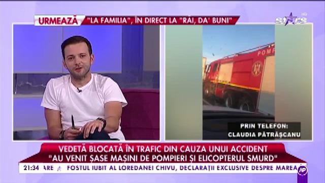 Claudia Pătrăşcanu, blocată în trafic din cauza unui accident: "Au venit şase maşini de pompieri şi un elicopter SMURD"