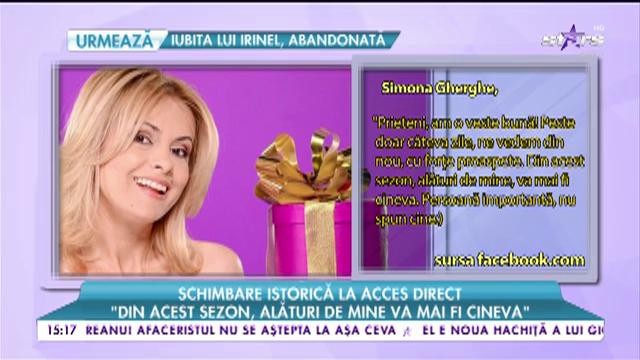 Schimbare istorică la "Acces Direct"! Simona Gherghe a făcut anunţul! Cu cine va prezenta emisiunea