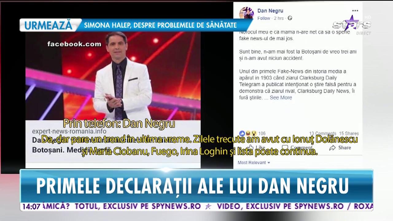 Dan Negru, prima reacţie după ce s-a scris că a murit &icirc;ntr-un accident de mașină