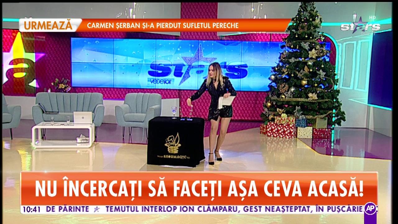 Nu &icirc;ncercați așa ceva acasă! Magicianul Cristina Strecop&icirc;tov măn&acirc;ncă lame de ras de Crăciun