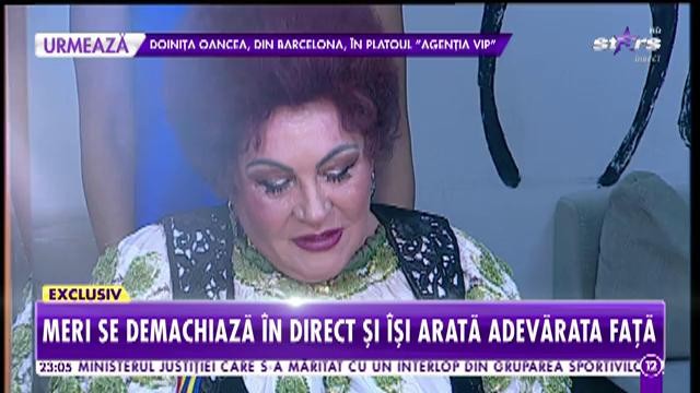 Elena Merişoreanu, una dintre cele mai curajoase artiste din Rom&acirc;nia. C&acirc;ntăreața se demachează &icirc;n direct la Agenția Vip