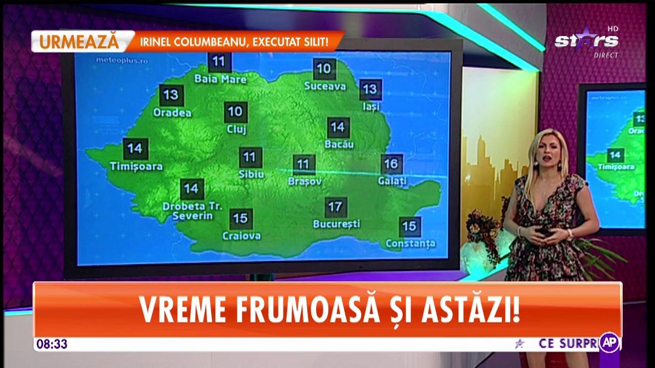 Vreme foarte frumoasă &icirc;n toată țara. Maximele se &icirc;ncadrează &icirc;ntre 14&deg;C şi 17&deg;C