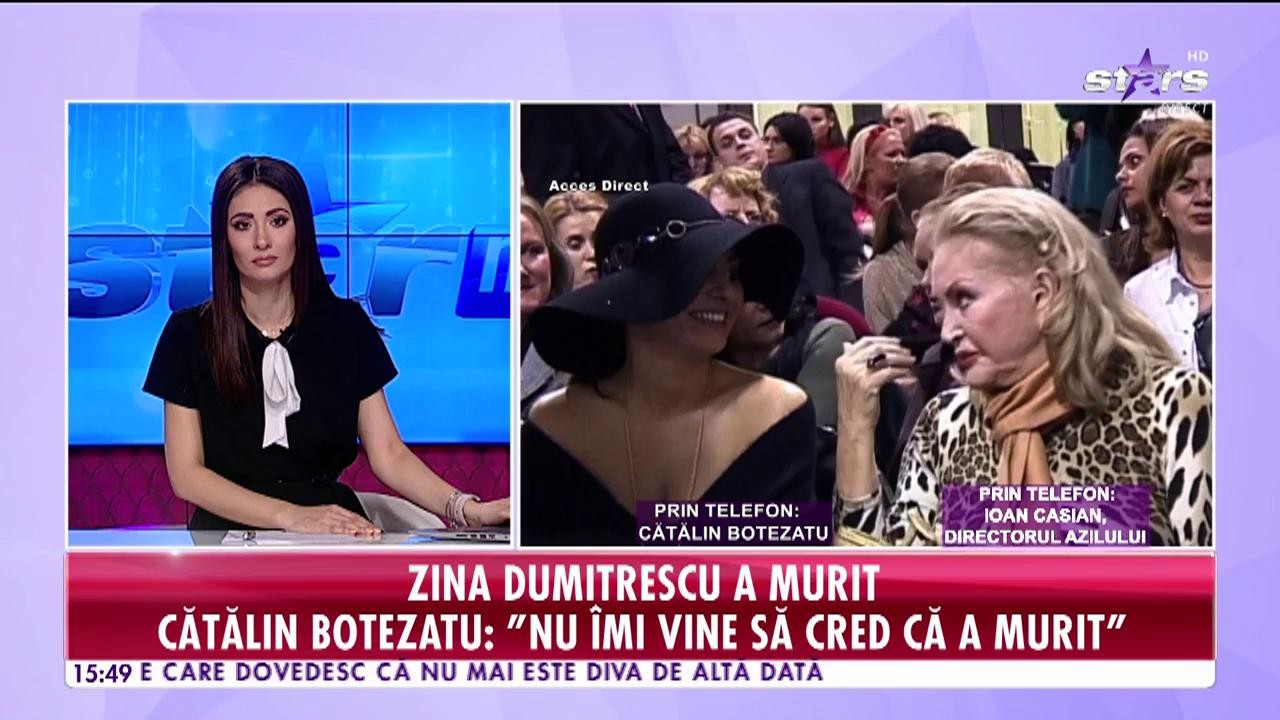 A murit Zina Dumitrescu. Cătălin Botezatu: &Icirc;ntotdeauna spunea că se simte bine, dar &icirc;n realitate nu era așa