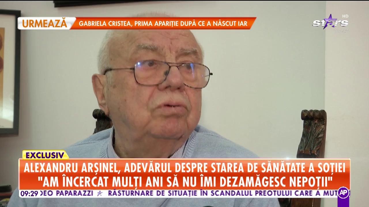 Alexandru Arşinel, interviu &icirc;n lacrimi despre starea de sănătate a soţiei sale: Mă rog ca ea să fie bine