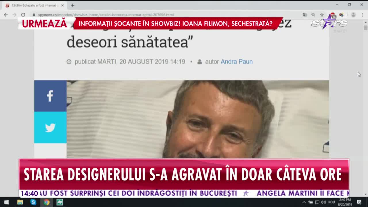 Star News. Cătălin Botezatu, de urgenţă pe m&acirc;na medicilor. Starea lui s-a agravat brusc, iar specialiştii au fost nevoiţi să intervină imediat