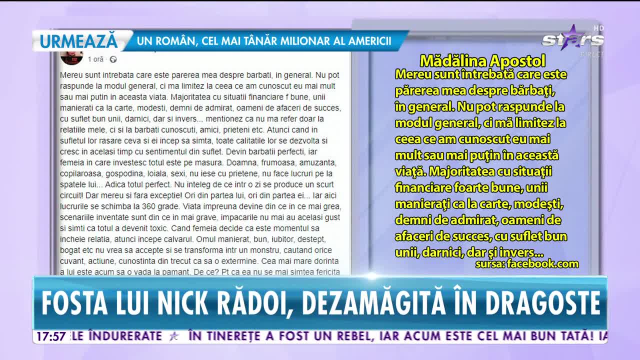 Mădălina Apostol, fosta lui Nick Rădoi, dezamăgită &icirc;n dragoste