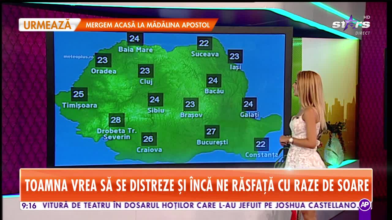 Prognoza Meteo 16 septembrie - Star Matinal. Roxana Niculae: Vremea se menține &icirc;n formă