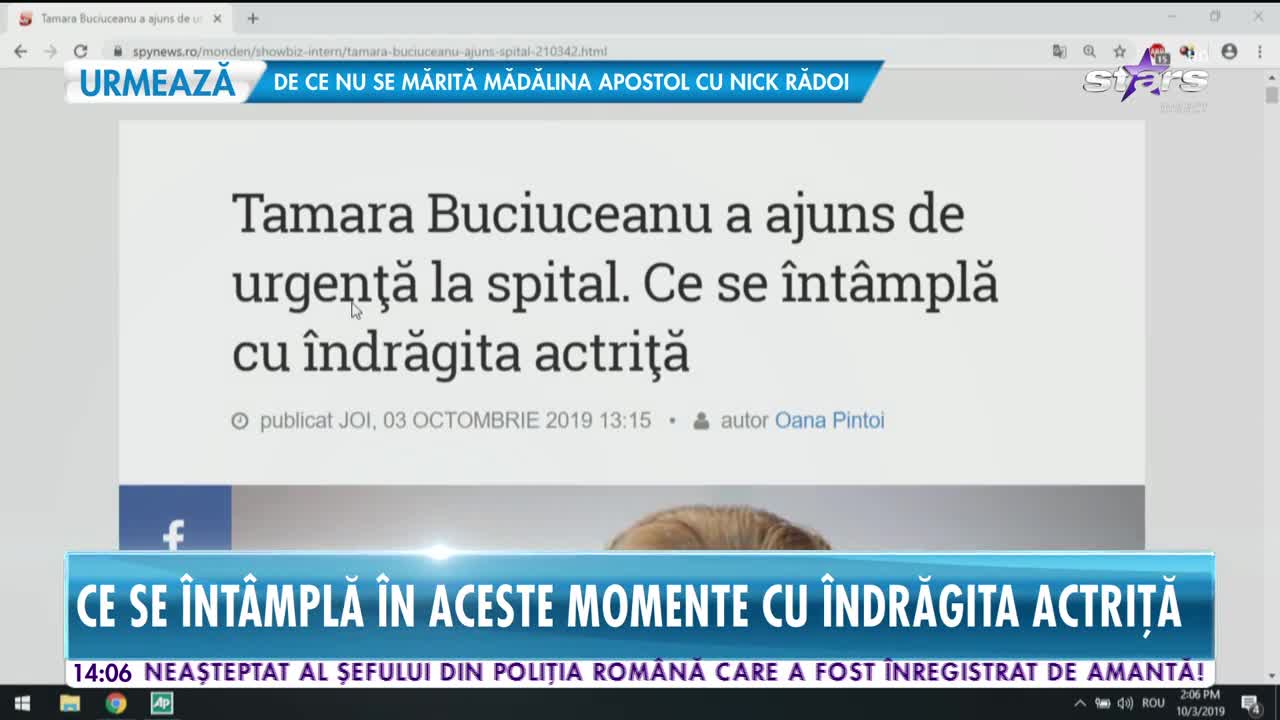 Tamara Buciuceanu a ajuns de urgenţă la spital