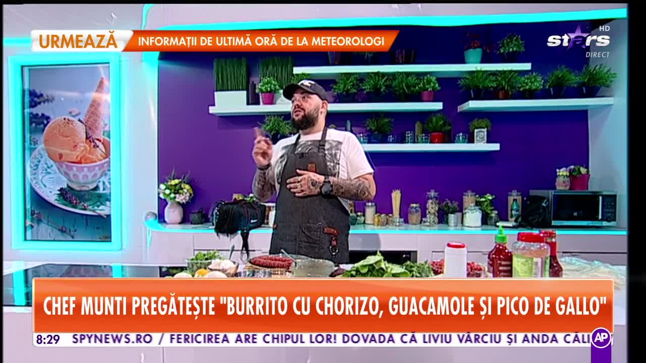 Reţeta lui Chef Munti - Star Matinal: Burrito cu chorizo, guacamole și pico de gallo