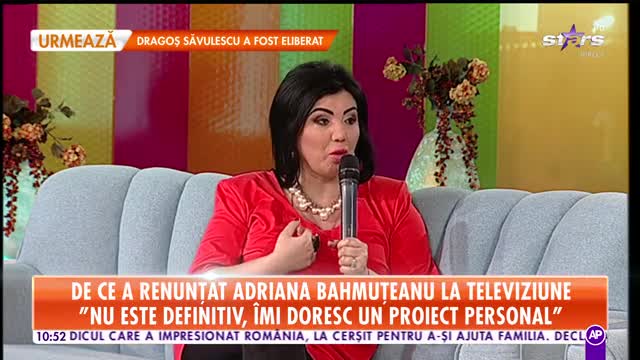 Star Matinal. De ce a renunțat Adriana Bahmuțeanu la televiziune: Nu este definitiv. &Icirc;mi doresc un proiect personal