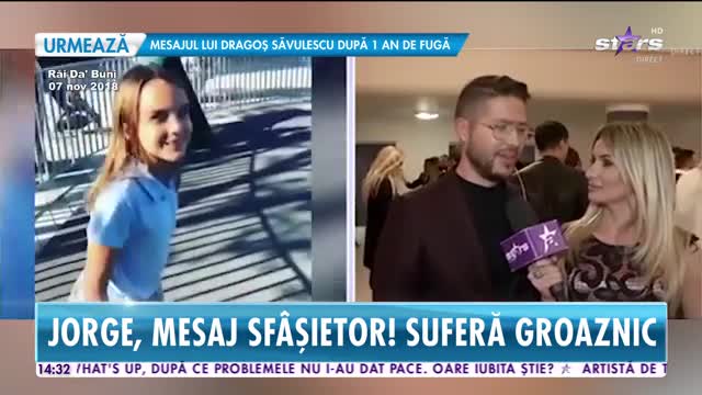 Star News. Jorge, mesaj sf&acirc;șietor. Fosta soție a luat fetița cu ea &icirc;n SUA