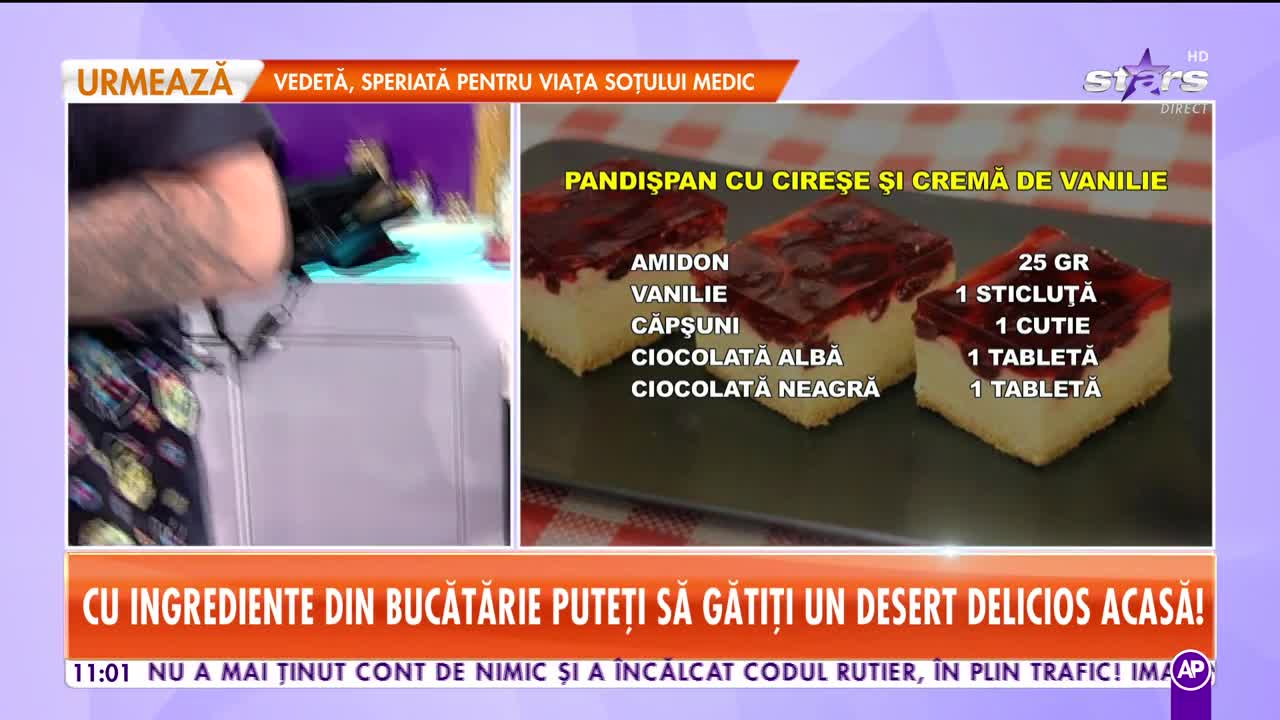 Reţeta lui Chef Munti de la Star Matinal: Pandișpan cu cireșe și cremă de vanilie