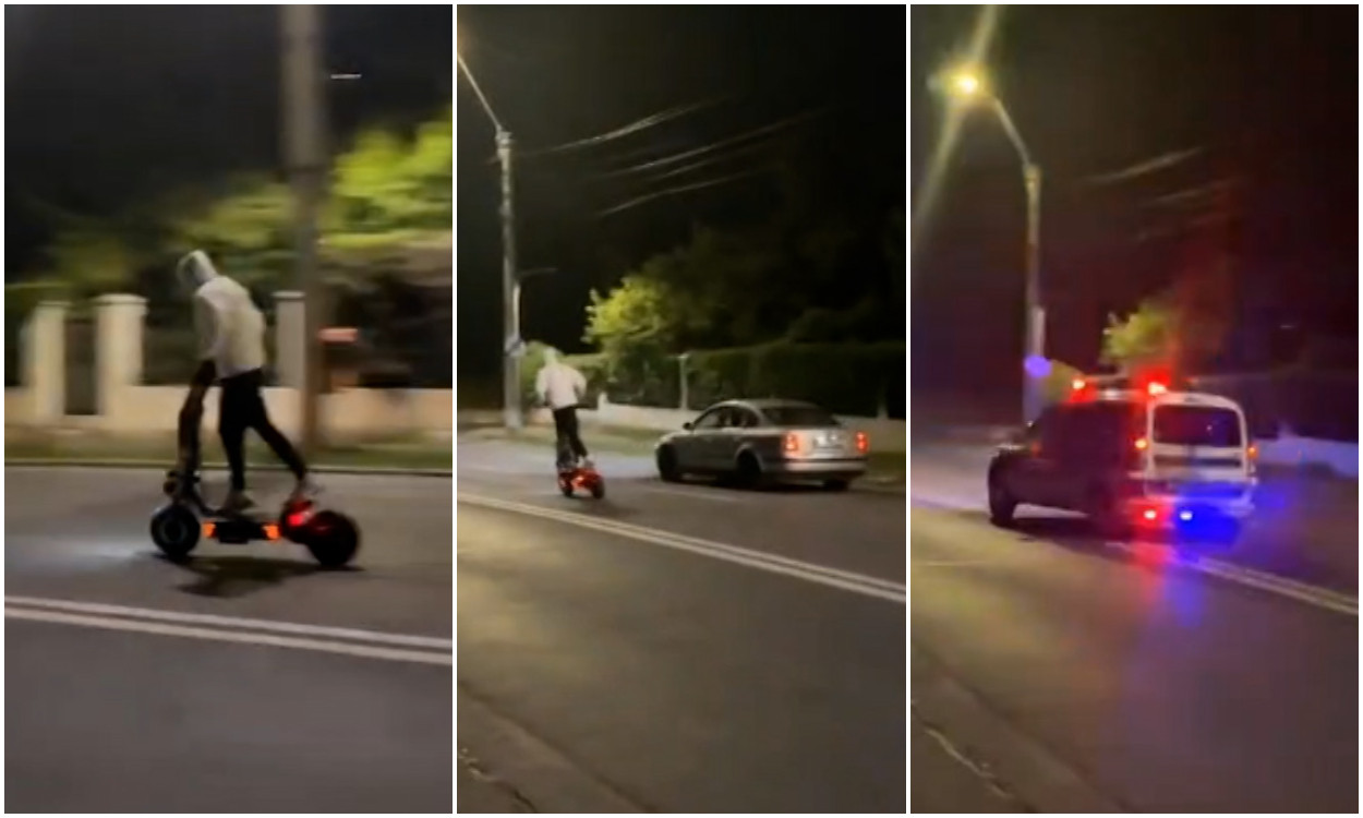 Un tânăr a lăsat poliţia în urmă cu trotineta şi în final a scăpat: "Filmează-l. Nu pot să cred!"