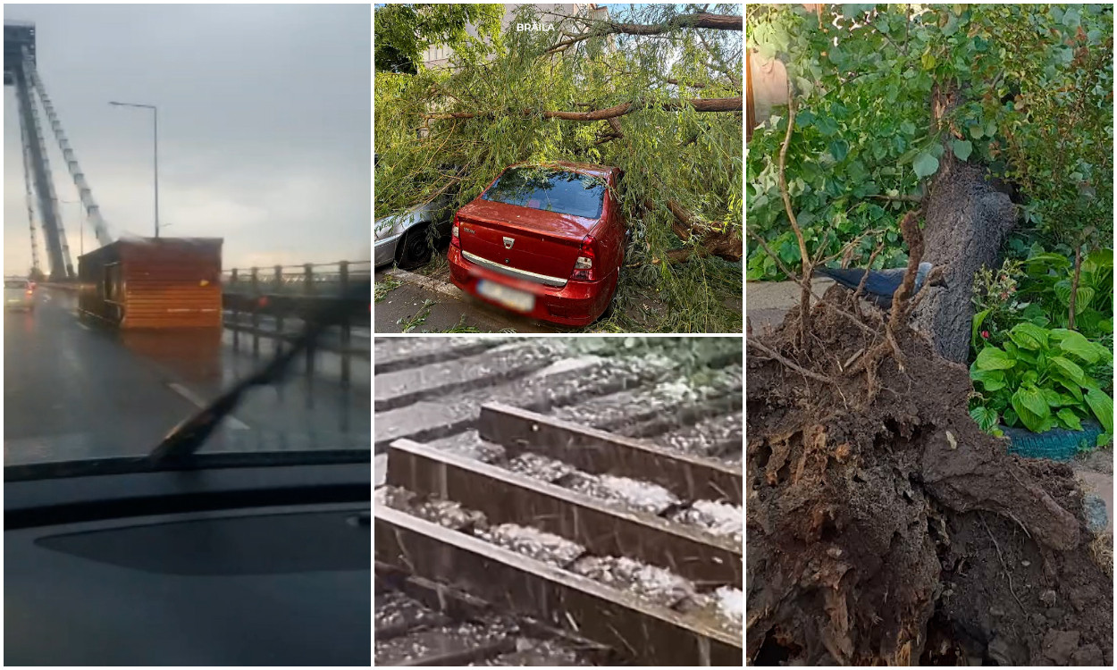 "Bine că n-a omorât pe careva!" Container pe TIR, luat pe sus de vânt şi aruncat pe contrasens, la Agigea. Vremea rea face ravagii în ţară