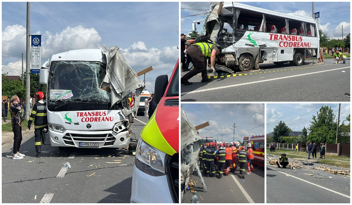 29 de persoane implicate într-un grav accident în Iaşi, după ce un autobuz a intrat în coliziune cu o autoutilitară. A fost activat Planul Roșu