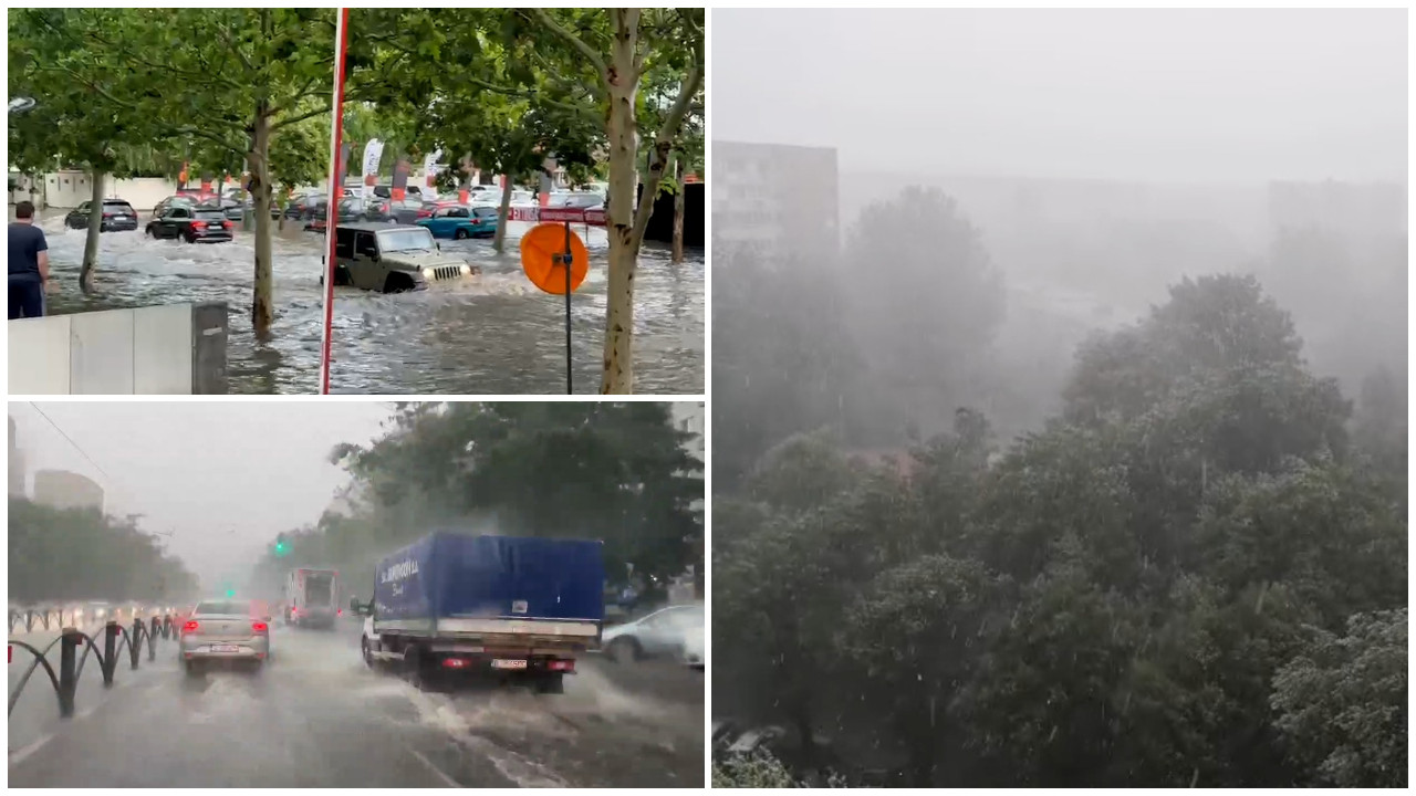 Imagini din timpul furtunii puternice din Capitală: în 20 de minute a plouat cât pentru 3 săptămâni
