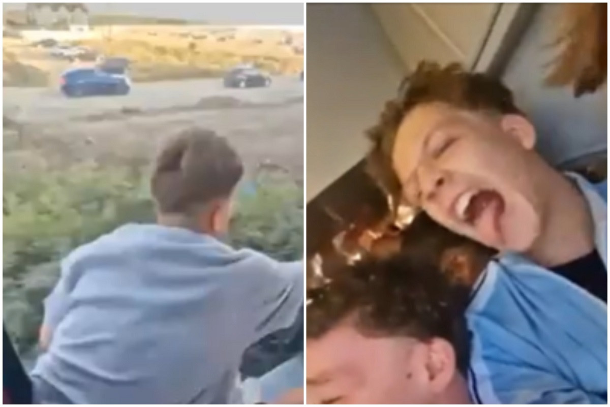 Adolescent, filmat printre râsete cum sare din trenul în mers, în drum spre mare. Gluma putea sfârși tragic