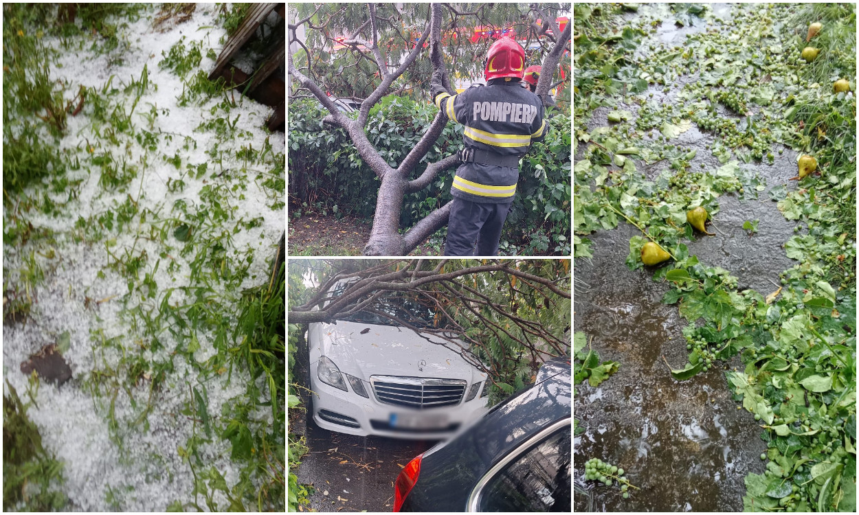 Furtunile au făcut prăpăd în Suceava. La Rădăşeni, bucăţile mari de gheaţă au distrus grădinile oamenilor