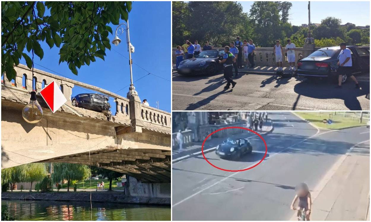 Răzbunare mascată în accident la Timişoara. Una dintre maşini, la un pas să cadă în Bega. Momentul, filmat