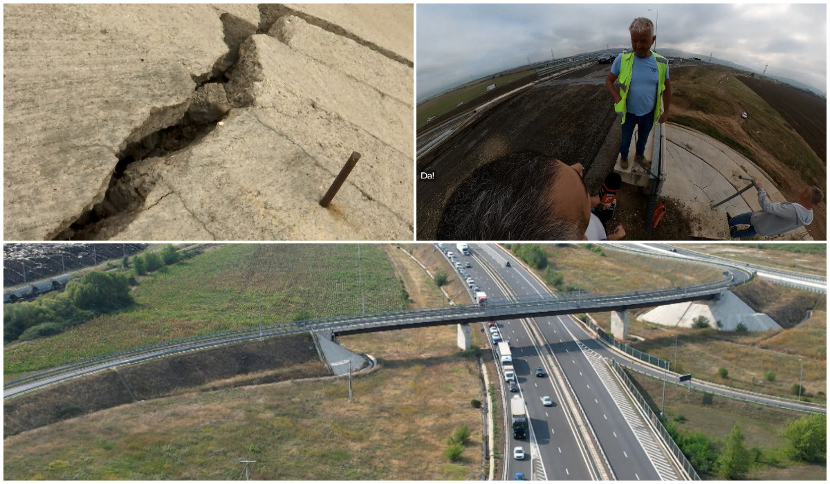 Doar doi muncitori trimiși să rezolve o problemă gravă de pe autostradă. Fumează și beau bere