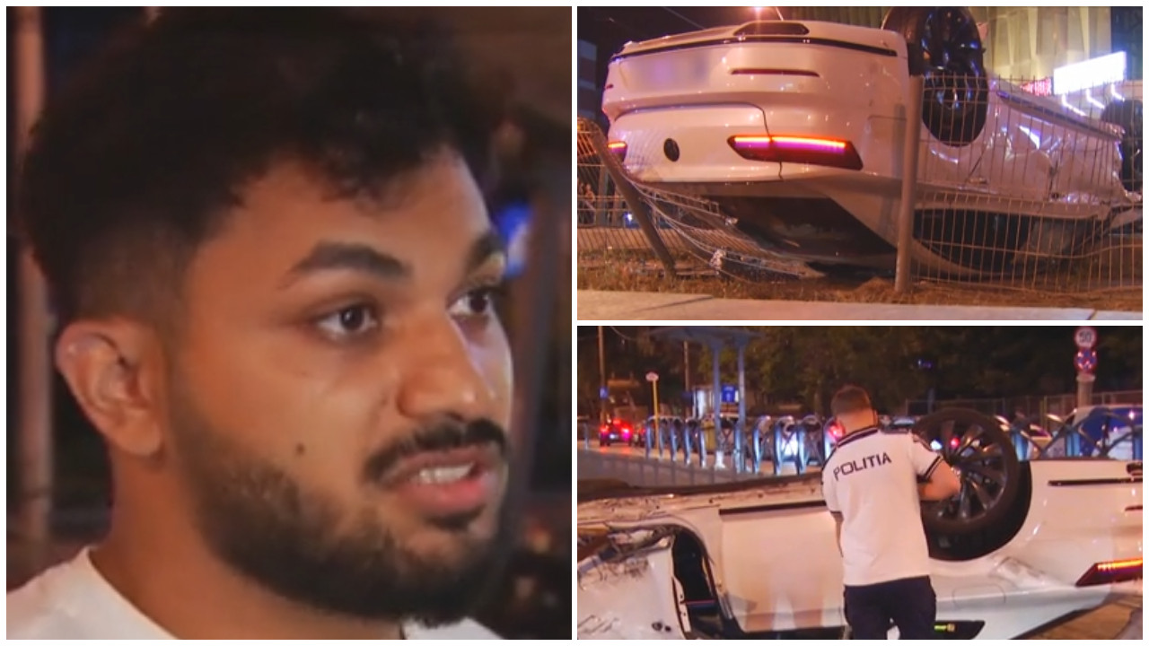 Un tânăr s-a răsturnat cu maşina într-o staţie de tramvai din Sectorul 5, după o întrecere. "Avea 120 km/h"