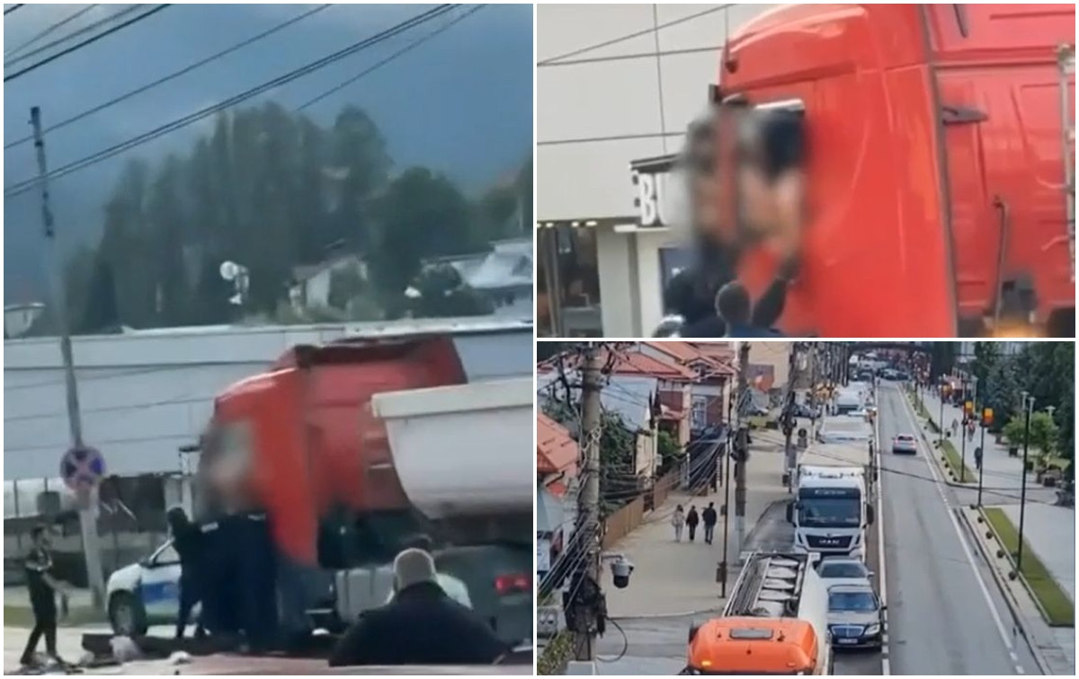 Șofer de TIR, baricadat și reținut pe DN1 la Bușteni