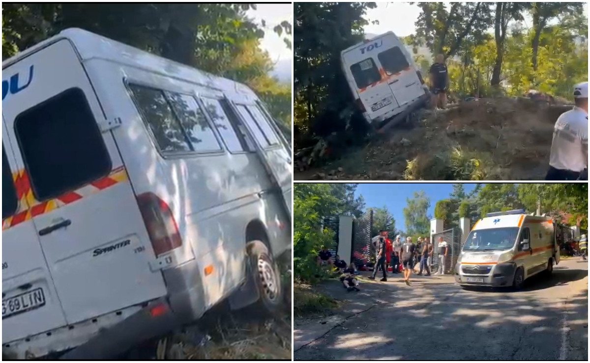 Un microbuz cu 16 persoane a intrat într-un gard în Câmpulung. A fost activat Planul Roşu