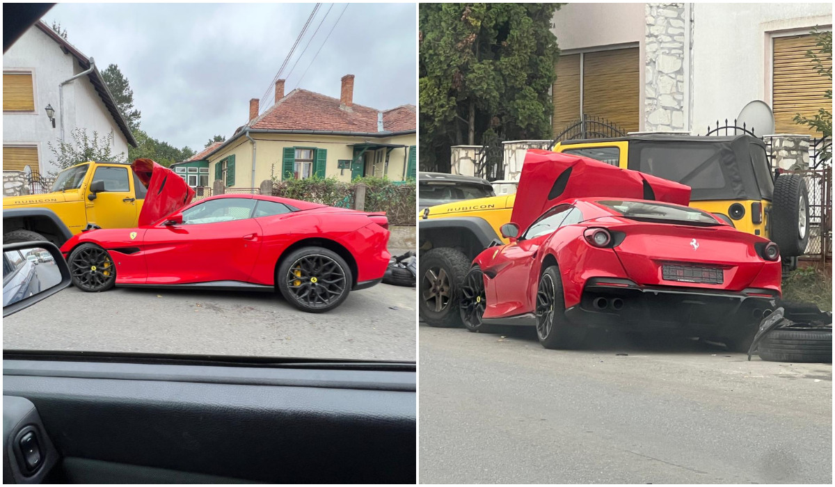 Un șofer băut a intrat cu Ferrari-ul în patru mașini parcate, în Sibiu. A avariat și o țeavă de gaz